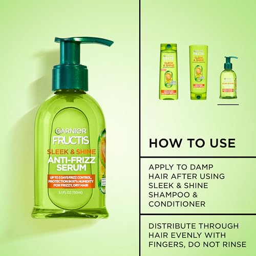 Garnier Fructis Sleek & Shine Anti-Frizz Serum for Frizzy, Dry Hair, Argan Oil, 5.1 Fl Oz, 2 Count (Packaging May Vary)