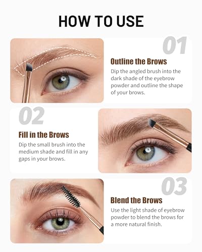 3-Color Eyebrow Powder Kit with Brush & Razor