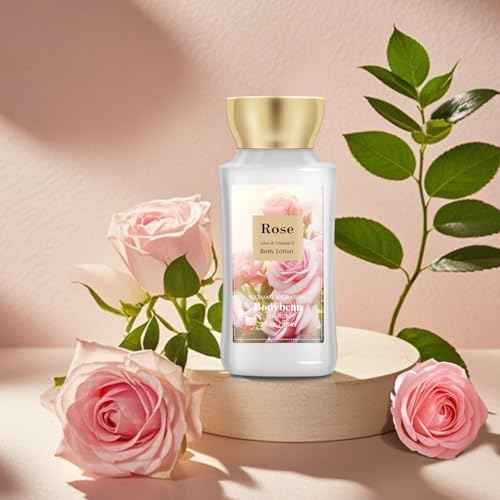 Rose Bath and Body Gift Set, 4-Piece Personal Care Collection, Shower Gel, Body Lotion, Body Mist, Exfoliating Scrub,Personal Portable Body Care Travel Set