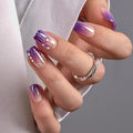 CurvLife Medium Square Soft Gel Press On Nails - Purple Chrome Lines Kit