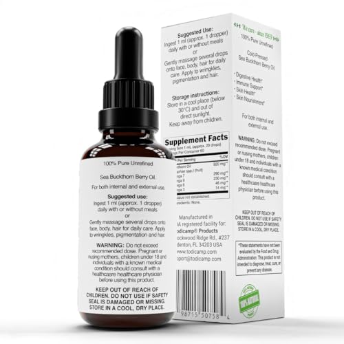 Sea Buckthorn Oil - 1 fl oz Cold-Pressed Sea Buckthorn Berry Oil - Seabuckthorn for Face, Hair, Body & Supplement