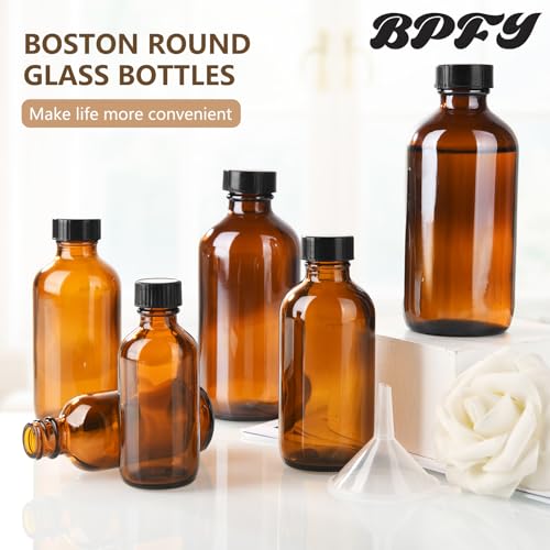 24 Pack 4 oz Amber Boston Glass Bottles with Black Caps for Homemade Extracts