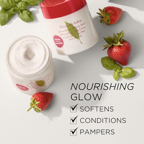 Elizabeth Arden Green Tea Strawberry Basil Honey Drops Body Cream, Hydrating Lightweight Moisturizer for Skin Care, 16.9 fl oz