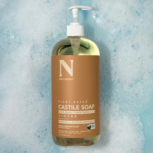 Castile Liquid Soap Kit by Dr. Natural for Unisex - 2 Pc Kit 32oz Liquid Soap - Peppermint, 32oz - Almond