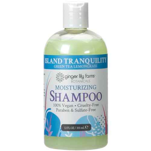 Ginger Lily Farms Botanicals Moisturizing Shampoo for All Hair Types, Island Tranquility, 100% Vegan & Cruelty-Free, Green Tea Lemongrass Scent, 12 Fl Oz