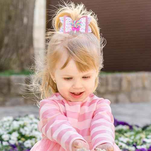 Beleki Lollipop Hair Bows, Glitter Hair Clips for Girls Sparkly Confetti Sprinkle Handmade Bows Metal Alligator Hairpin Hair Accessories for Girls Birthday Back to School Party Decor - Pink