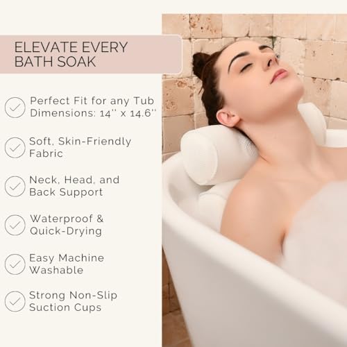Monsuri Deluxe Bath Pillow - Neck & Shoulder Support with Suction Cups