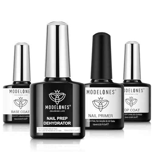 modelones Nail Dehydrator and Primer with Gel Base & Top Coat Set, Acid Free Acrylic Supplies Primer Glossy Gel Nail Polish Top Coat