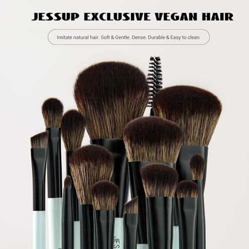 Jessup 10-Piece Makeup Brush Set with Dual-Ended Brushes, Bright Cyan