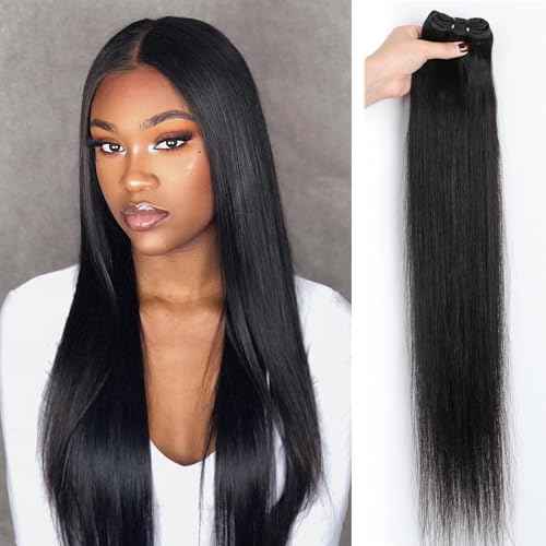 16A Brazilian Straight Human Hair Bundles | 24" Unprocessed Virgin Remy Hair Extensions | Single Bundle Raw Hair with Double Weft, No Shedding, Natural Black