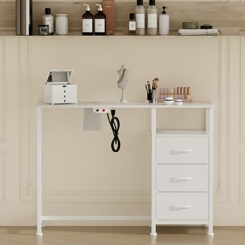 LIVEHOM Manicure Table with Dust Collector & 3 Drawers