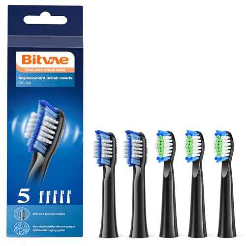 Bitvae D2 Electric Toothbrush Replacement Heads, Sonic Toothbrush Heads Refills, 2 Types of Cleaning Style, 5 Pack, Black