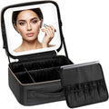IPOW Travel Makeup Bag with LED Mirror, 3 Adjustable Light Settings, Customizable Dividers, Portable Travel Organizer, USB Charging, Black, Small