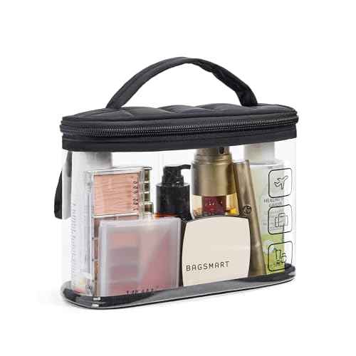 BAGSMART TSA Approved Toiletry Bag, Clear Makeup Cosmetic Bag Organizer, Quart Size Travel Bag for Toiletries, Carry-on Travel Accessories Essentials, 1 Pack-Black