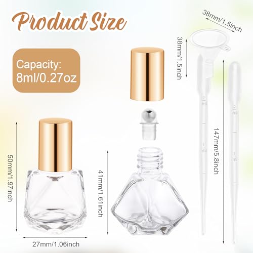 Mirrline 30 Pack 8ml Glass Essential Oil Roller Bottles with Stainless Steel Rollers, Dropper & Funnel - Travel Perfume Containers