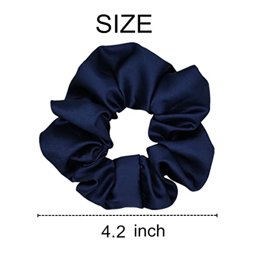 12 Pcs Satin Silk Scrunchies Soft Hair Ties Fashion Hair Bands Bow Ropes Elastics Ponytail Holders Accessories for Women and Girls (4.3 Inch, Navy Blue)