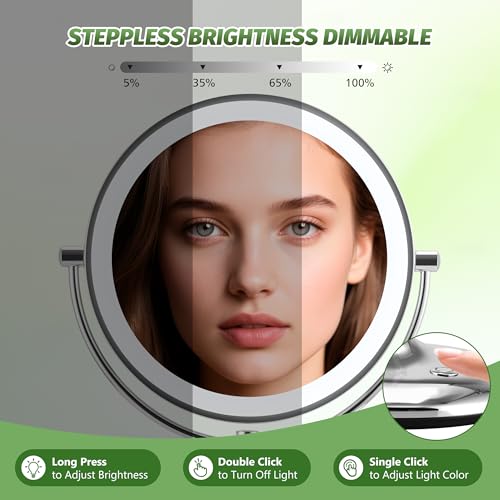 VORREMIRR 9" Chrome Makeup Mirror with Lights, 1X/20X Magnification, Rechargeable