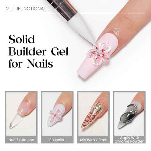 MIZHSE Solid Builder Nail Gel 3D Nail Gel and Rhinestone Glue for Nails Kit, Clear Sculpting Hard Carving Gels Builder Modeling Gels, No Wipe Kit Soak Off U V LED Nails Art Manicure Home