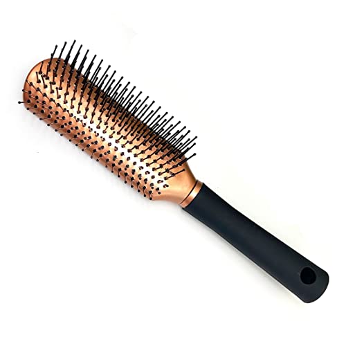 Leenchiry Anti-Static Nylon Bristle Detangler Hair Comb for Blow Drying, Detangling Wet and Dry Curly or Straight Hair for Women and Men (Rectangle, Golden)