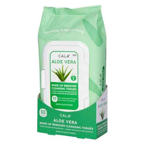 CALA Makeup Remover Cleansing Tissues: Aloe Vera (60 Sheets) - Gentle, Hydrating, and Effective Makeup Removal for All Skin Types (60ct, Aloe Vera)