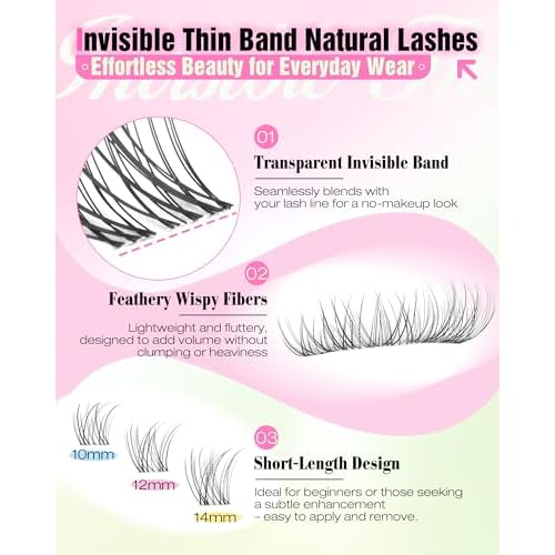 Natural Lash Clusters Short Eyelash Clusters Wispy Cluster Eyelash Extensions Clear Band Lash Extensions Individual Lashes Pesta?as Postizas Naturales by Delyneph(10-14mm, C Curl)