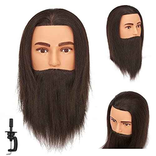 Traininghead Mannequin Head with Human Hair Manikin Training Practice Head Cosmetology Doll Heads for Hairdresses with Clamp Stand (Black)