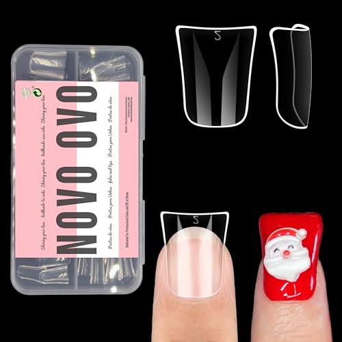 NOVO OVO Duck Nail Tips Full Cover Kit, Clear Soft Gel Flare Feet Nails Press On for Acrylic, Extra Short + Medium +Extra Long Full Cover (each1 box of 120 pcs) Flase Nail Tips