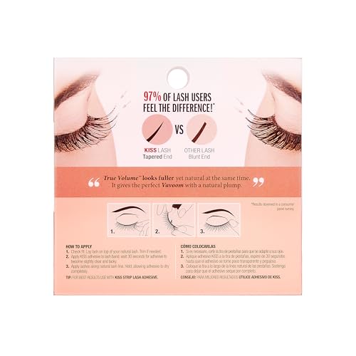 KISS True Volume False Eyelashes, Ritzy', 14 mm, 100% Natural Hair, Tapered End Technology, Contact Lens Friendly, Easy to Apply, Includes 1 Pair Reusable Strip Lashes (Pack of 3)