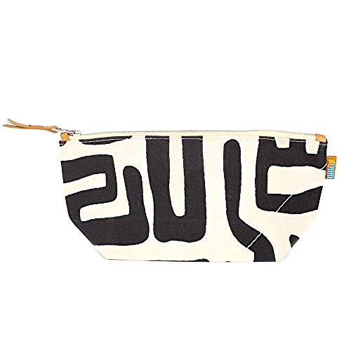 Ubuntu Life Kuba Pouch ? Makeup & Toiletry Bag for Women Made with Natural Cotton Canvas, Stylish Cosmetic Bag with Kuba African Print (Black & Eggshell, Large)