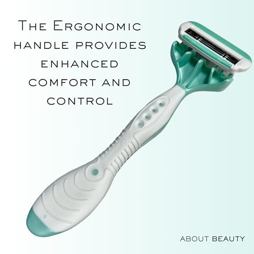 About Beauty Spa Shave 4 Blade Disposable Razors, Includes 4 Disposable Shavers, Adjust to Curves for a Close Shave, Skin-Soothing Coconut Oil Moisture Pad Gently Glides Along Skin