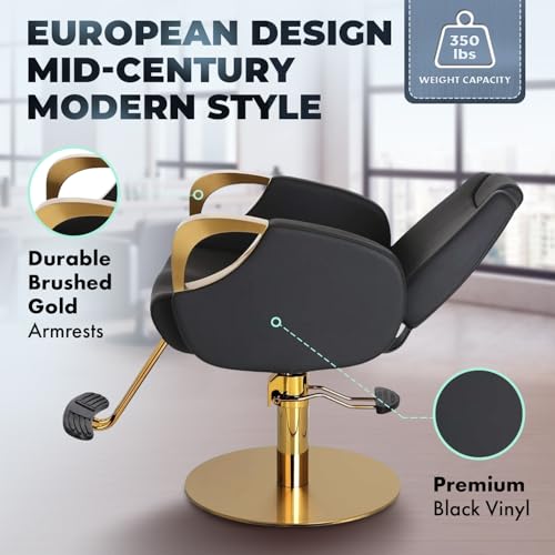 Venus Gold Salon Chair - Reclining Styling Chair with Adjustable Headrest