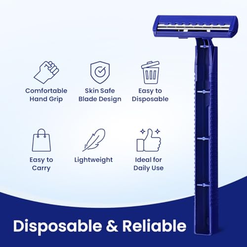 Twin Blade Disposable Razors ? 6 Pack, Individually Wrapped with Safety Caps, Stainless Steel Blades for Men & Women, Ideal for Travel, Hotels, Shelters & Hygiene Kits