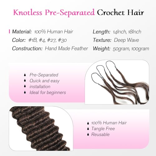 Urbeauty Feather Crochet Human Hair 18" Deep Wave Boho Braids