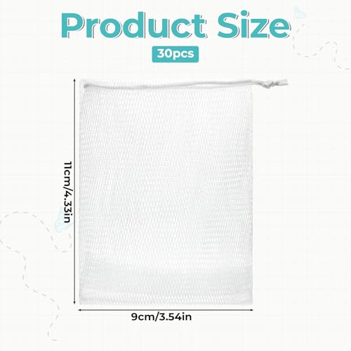 30 Pcs Mesh Soap Bags with Drawstring – 4.33 x 3.54 in