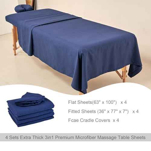 4 Sets Extra Thick Massage Table Sheets Sets Soft Premium Microfiber 3 Piece Set Massage Sheet Set for Salon Spa Bed Include Fitted Covers Flat Sheets Face Cradle Cover