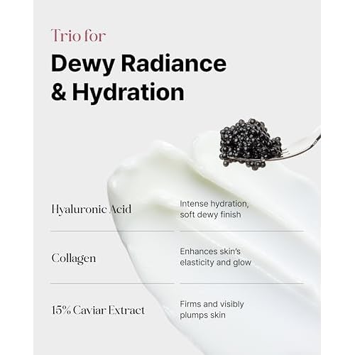 Delere Caviar Glow Dewy Cream | Hydrating Caviar Collagen Cream | Korean Hyaluronic Acid Moisturizer for Radiant Glass Skin, 1.7oz