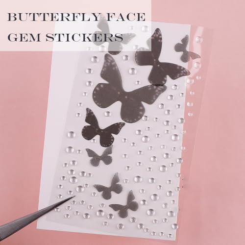 Butterfly Face Gem Stickers - 4 Sheets 3D Crystal Jewels