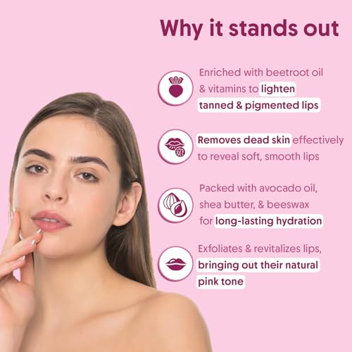 Aravi Organic Beetroot Lip Scrub – Natural Sugar Exfoliator, 0.5 oz