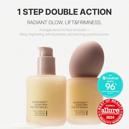BHAB SLOWCHAGA Glow Firm Face & Eye Serum with Niacinamide, Peptides & Glutathione - Lifting, Firming, Glass Skin Glow, Deep Hydration & Barrier Support Korean Skincare 1.69 fl oz (50ml)