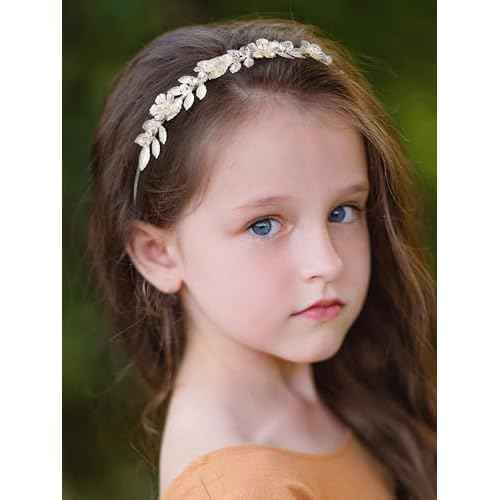 SWEETV Hairband, Flower Girl Headpiece for Wedding, Communion, Birthday Party - Pearl Girls Headband with Rhinestones - Girls Headpiece for Special Occasions - One Size - Silver 1