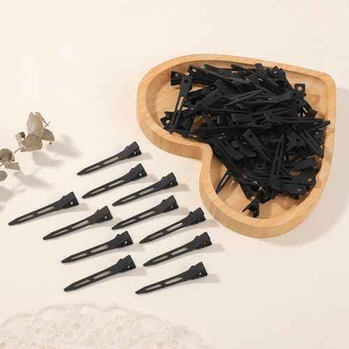 Choicbaby 40 PCS Black Hair Clips Metal Duckbill Clip 2.2 Inch Duck Clips for Hair Single Prong Curl Hairpins With Holes Duckbill Hair Accessories for Girls Women Hair Styling Clips