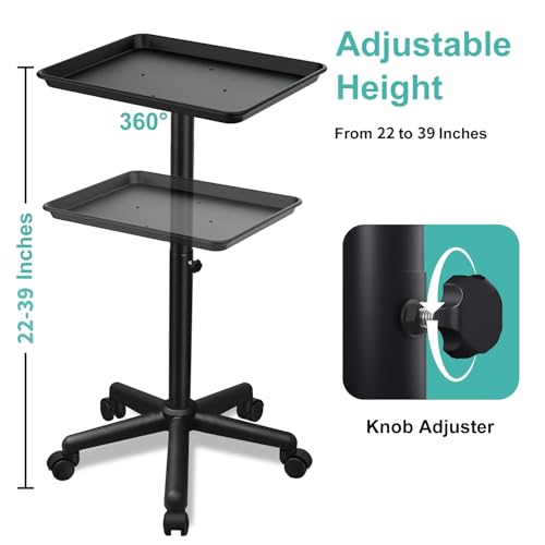 Adjustable Salon Rolling Tray with Wheels - 22-39 Inches