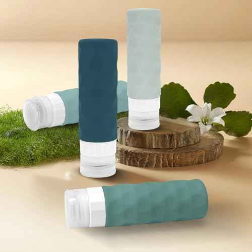 Travel Bottles for Toiletries, 4pcs Tsa Approved 3oz Travel Size Containers, BPA Free Leak Proof Premium Silicone Bottles, Refillable Liquid Squeezable Accessories W/Toiletry Bag(Mint)