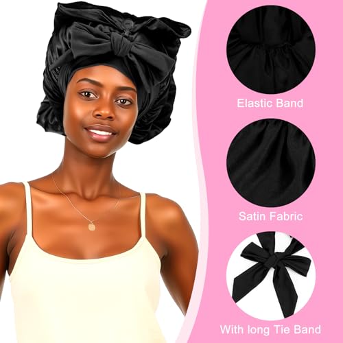 Abeillo Large Silk Bonnet for Women - Satin Hair Cap with Tie Band