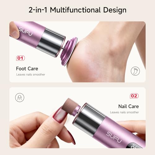 SUFU SUFU 2 in 1 Electric Foot Callus, USB Rechargeable Electric Foot File Grinder with Digital Display, Cordless Aluminum Pedicure Tools for Feet,Nail Care,Dead Skin (Pink)