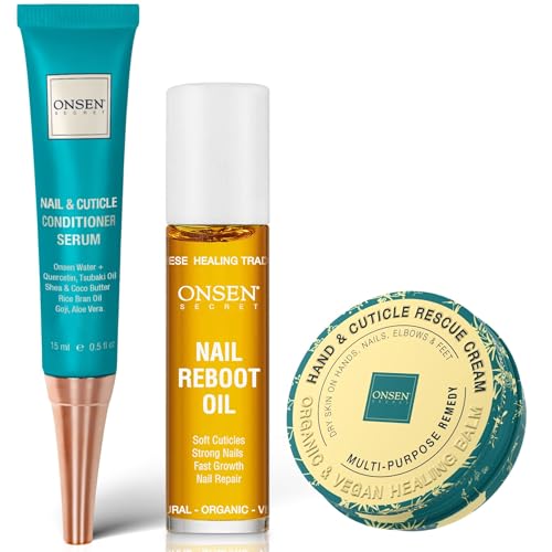 Onsen Nail & Cuticle Rescue Kit - Repair Serum, Oil & Balm Set (3-Piece)