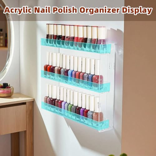 Transparent Nail Polish Organizer - 3-Tier Acrylic Nail Polish Rack, Wall-Mounted Sunglass Organizer, Essential Oils Storage Shelf (3 Tiers)