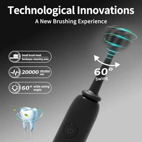 Rooman Oscillation&Vibration Sonic Electric Toothbrush for Adults, with 8 Brush Heads for Travel & Teeth Care, 20000 VPM, 3 Cleaning Modes, 2-Minute Timer, IPX7 Waterproof (Black)