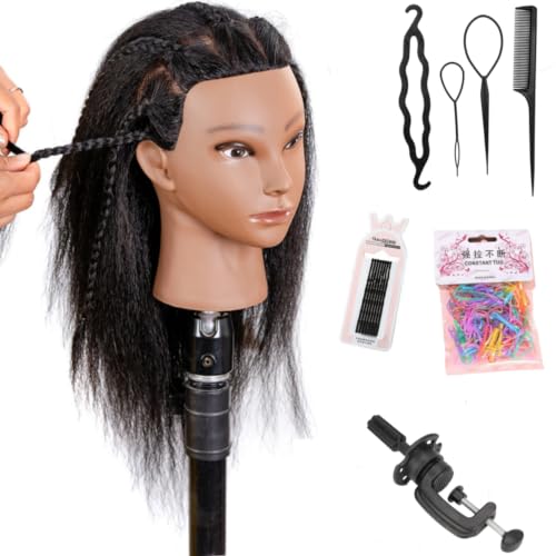 Mannequin Head with 100% Human Hair - 16 Inch Black Hair for Styling & Practice