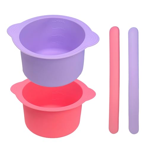 Silicone Wax Warmer Liners, 2-Pack Non-Stick Wax Pot Replacement with 2 Silicone Wax Sticks for Hair Removal, Gigi Wax Warmer, Kolua Wax Kit, Body Wax Warmer (Pink & Purple)